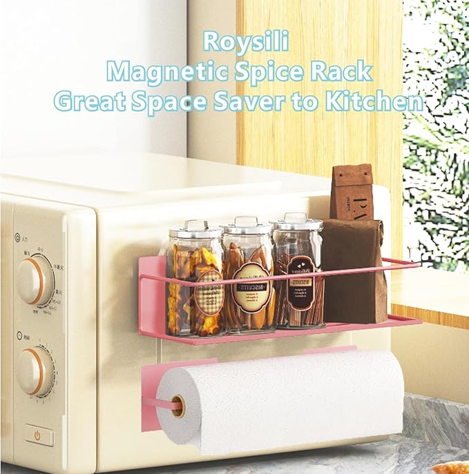 Magnetic Spice Rack For Refrigerator Magnetic Fridge Shelf For Kitchen Spice Organizer Magnetic Shelf For Fridge Space Saving Pink 4 Pack