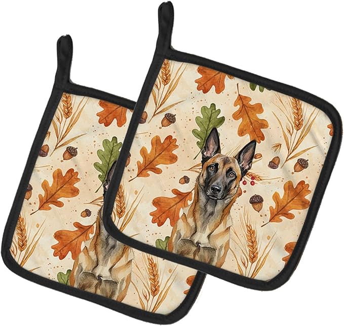 Caroline's Treasures Belgian Malinois Heirloom Fall Pair of Pot Holders Pair 7.5x7.5 Quilted Insulated Hot Pads Decorative Kitchen Gift Made in USA