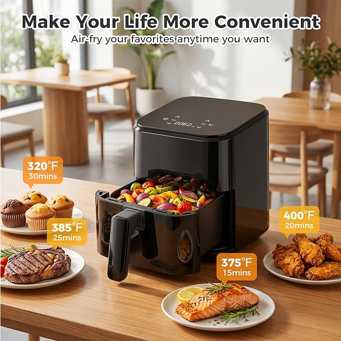 NEWBULIG Air Fryer, Compact Digital 3 Qt Airfryer with Nonstick Plate & Dishwasher Safe Basket, Quick Easy Meals, Features Auto Shutoff and Simple Touchscreen, Ideal for Small Spaces