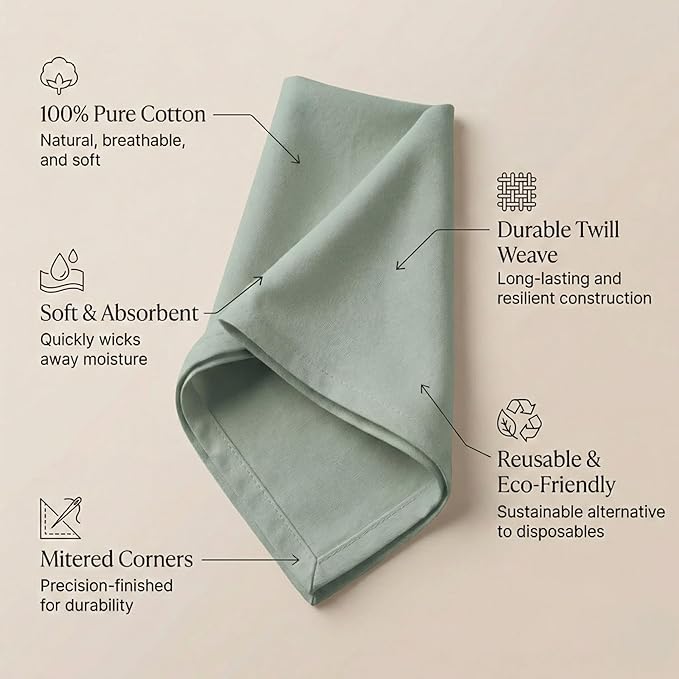 ACCENTHOME Accent Home 100% Cotton Napkins, Delicate Cloth Napkins for Dinners, Parties and Weddings，18 x 18 Inch Set of 12 - Teal