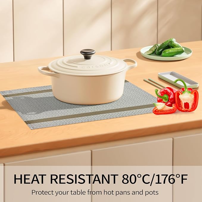 Beige Placemats Set of 4, 12x18 Inch Heat-Resistant Washable Easy to Clean Place Mats, Faux Linen Cloth Table Mats Suitable for Indoor/Outdoor Parties & Kitchen Decor (Beige)