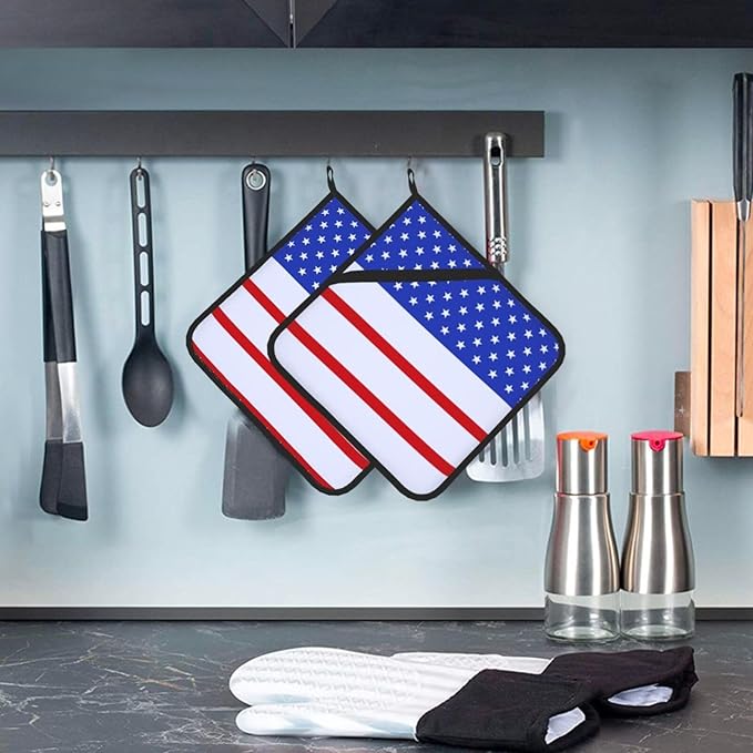 2Pcs Memorial Flag Pot Holders for Kitchen Clearance Heat Resistant Hot Pads for Cooking Baking Grilling