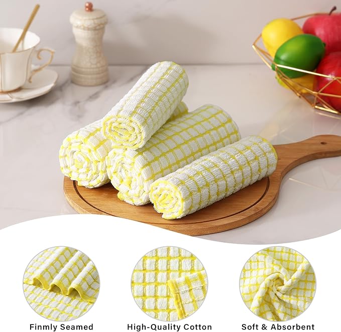 Homaxy Kitchen Towels and Dishcloths Set, 16 x 25 and 12 x 12 Inches, Set of 8 Cotton Terry Kitchen Dish Towels, Super Soft and Absorbent Dish Cloths, Yellow