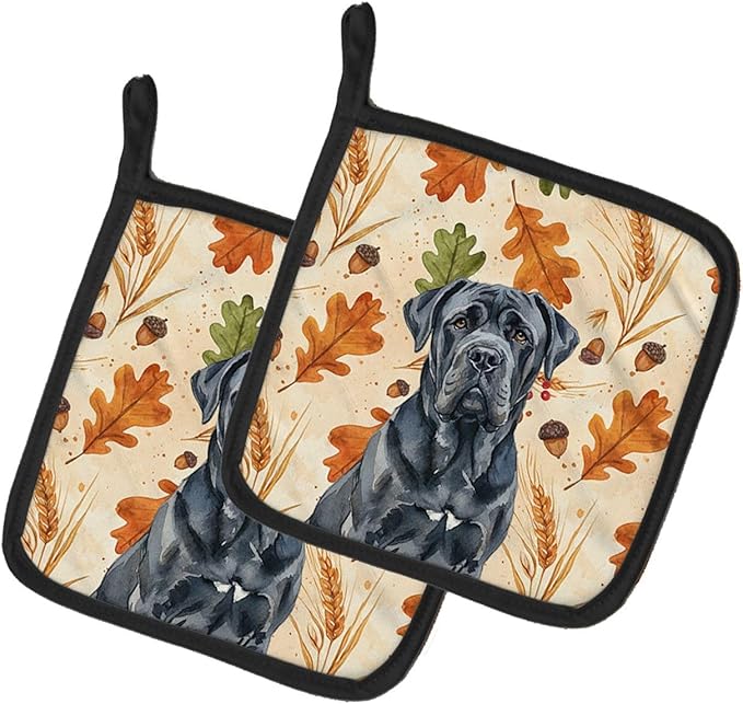 Caroline's Treasures Black Neapolitan Mastiff Heirloom Fall Pair of Pot Holders Pair 7.5x7.5 Quilted Insulated Hot Pads Decorative Kitchen Gift Made in USA