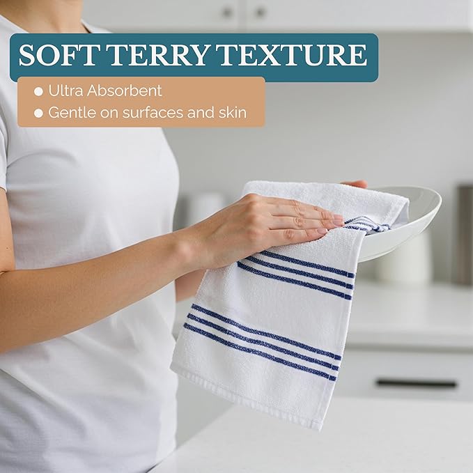Casa Platino Dish Towels for Drying Dishes and Kitchen Towels and Dishcloths Sets, Cotton Kitchen Towel Set 8 Piece Kit with Mixed Textures, Built for Everyday Wiping, Rinsing, and Spills – Blue