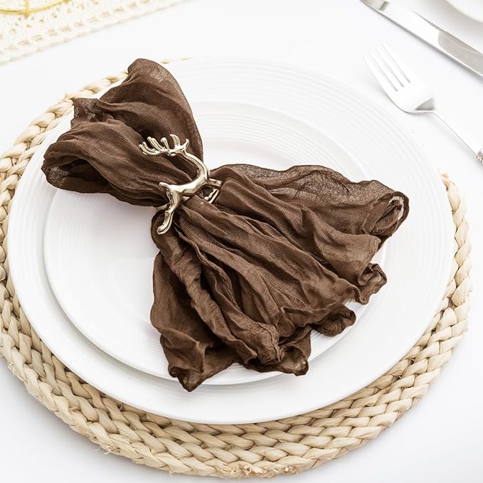 Brown 60 Pack Cheesecloth Napkins Washable 21x21 Inches Brown Cloth Napkins Set of 60 Dinner Table Napkins for Wedding Summer Bridal Baby Shower Rustic Boho Cotton Gauze Party Table Decor