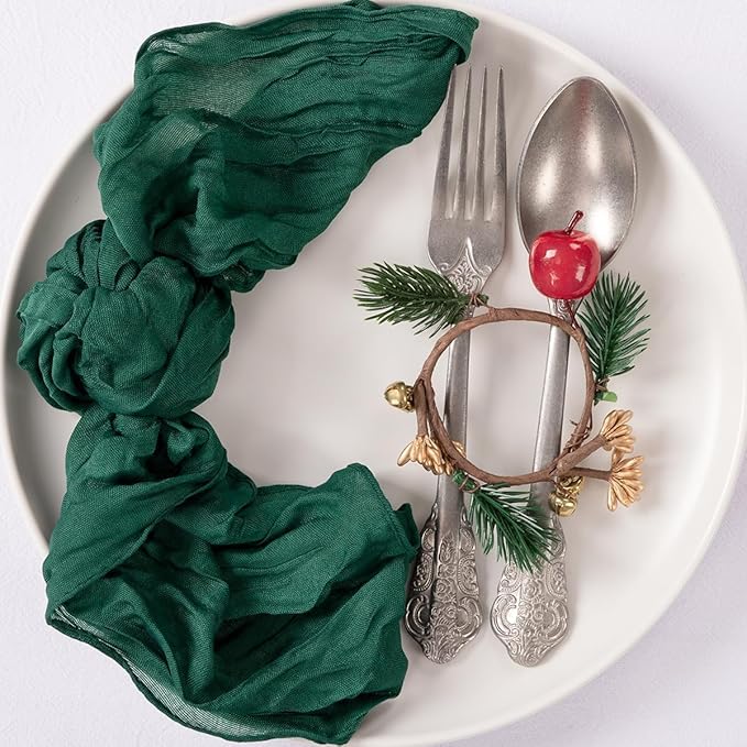 MLMC 10 Pack Emerald Green Cheesecloth Napkins Bulk Washable Cloth Napkins Set of 10 21"x21" Dark Green Rustic Boho Gauze Dinner Table Napkins for Wedding Bridal Shower Family Gathering Decor