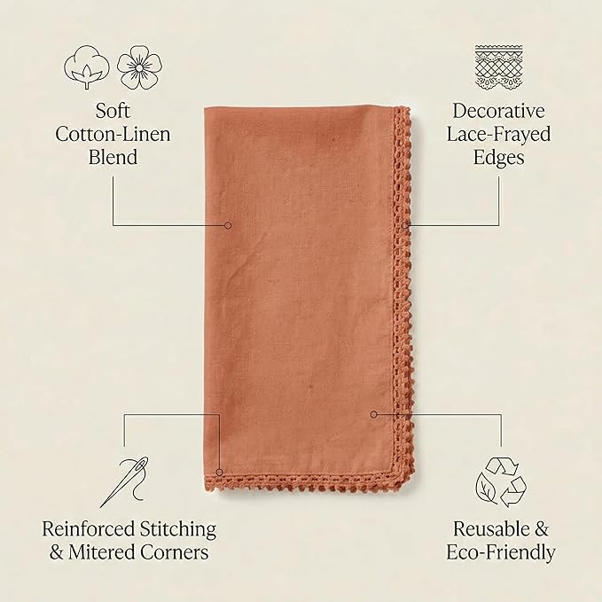 ACCENTHOME Rust Cotton Dinner Napkins Set of 12 - 18x18 Inch Soft Premium Hotel Quality Reusable Napkins for Family Dinners, Weddings & Everyday Use