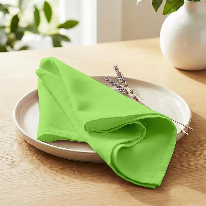 PurpleEssences Set of 12 Cloth Dinner Napkins 100% Cotton 18x18 Inch - Soft Durable Washable - Ideal for Farmhouse Party St Patricks Day Spring Summer - Perfect Everyday Use Table Linen - Apple Green