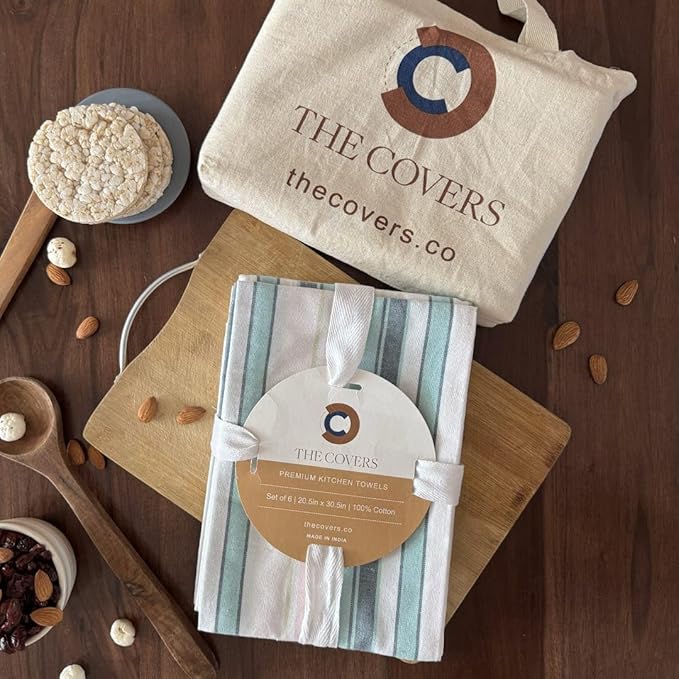 THE COVERS Premium 100% Cotton Kitchen Towels in Pastel Colors | Set of 6 Lavishly Large Towels (20.5”x30.5”) | Handy Hanging Loop for Drying | Elegantly Packaged for Gifting, with a Signature Tote