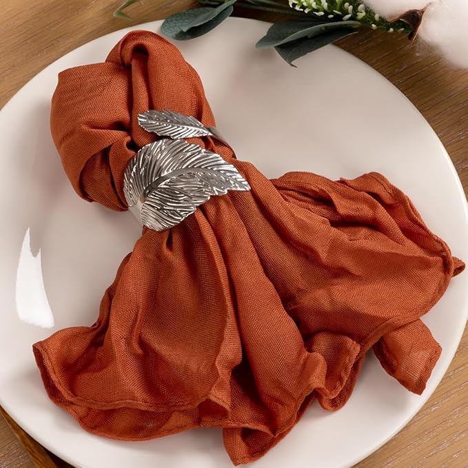 MLMC 24 Pack Terracotta Cheesecloth Napkins Boho Rustic Burnt Orange Gauze Cloth Napkins Washable 21"x21" for Wedding Bridal Shower Anniversary Dinner Decor