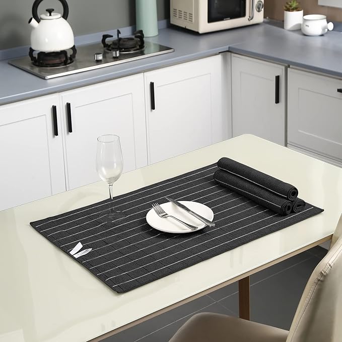 Puomue Microfiber Kitchen Towels and Dishcloths Set, 26 X 18 Inch and 12 X 12 Inch, Set of 12 Bulk Lint Free Dish Towels for Drying Dishes, Black