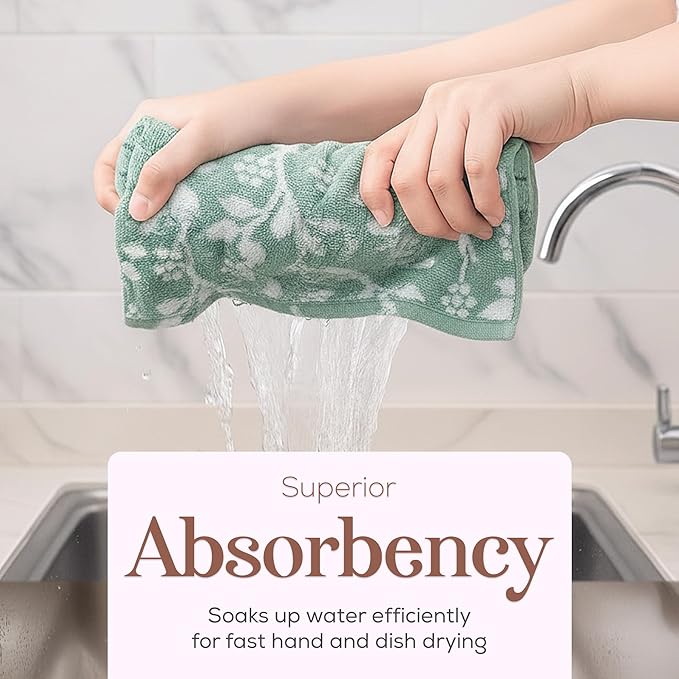 MosJos Kitchen Towels, Blue and White Floral Cotton Hand Towels 4 Pack Absorbent Hand Drying Cloths, 18 x 28 Kitchen Linens