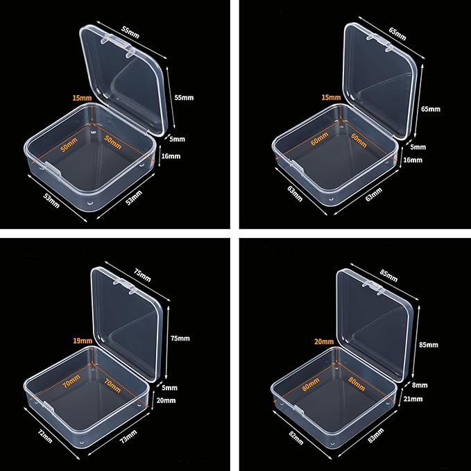 Goodma Small Bead Organizers, 78 Pieces Mixed Sizes Plastic Storage Cases Mini Clear Containers Transparent Rectangle Craft Supply Boxes with Hinged Lid