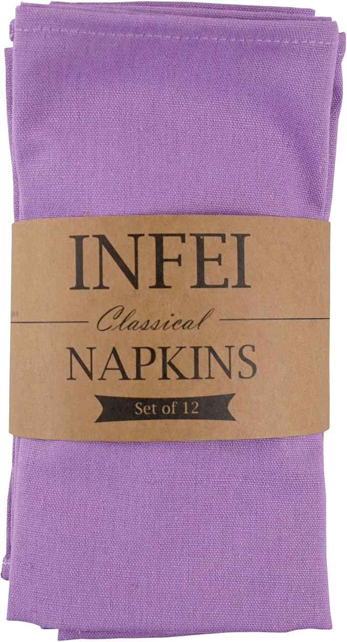 Solid Color Cotton Blended Dinner Cloth Napkins - Set of 12 (17 x 17 inches) - for Wedding Parties Events & Home Use (Lavender)