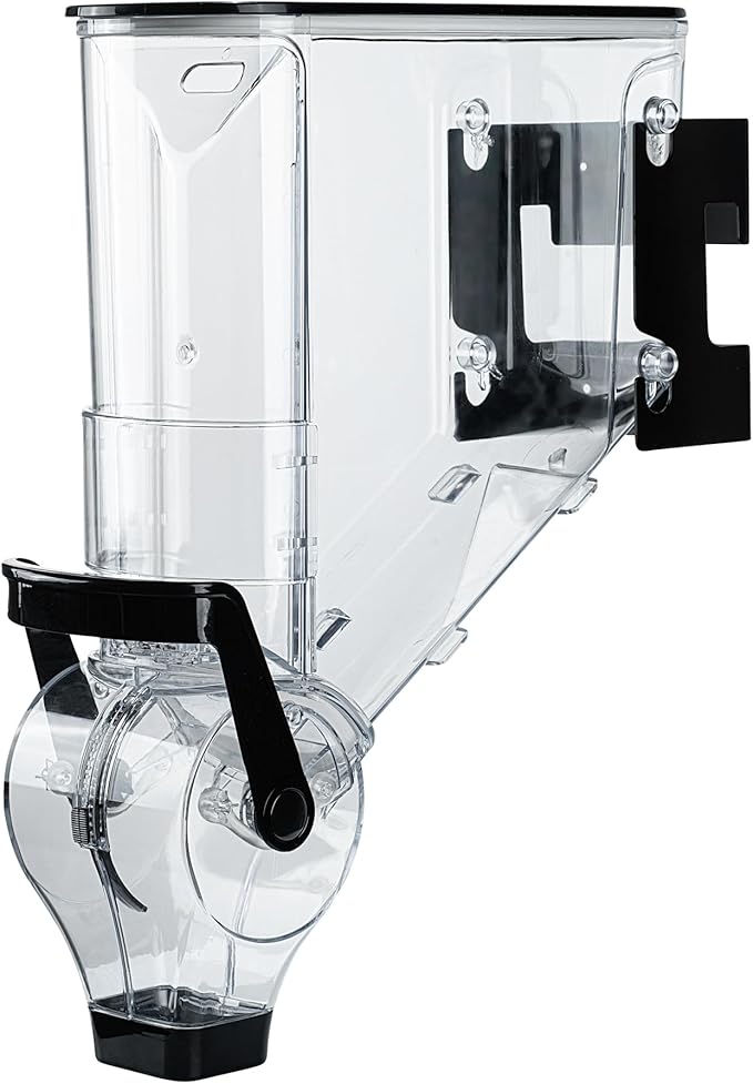 Restaurantware Cereal Dispenser 3.5 gal Plastic Wall-Mounted Gravity Bin Candy Dispenser Self-Serve Black Dry Food with Wall Mount Brackets for Breakfast Buffet or Hotel Use