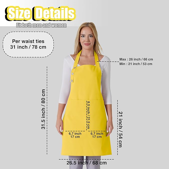 TOSHE Kitchen Apron Waterdrop Resistant Cotton Apron with adjustable Aprons for Women with Pockets 10 Color option Cooking Yellow Apron (Yellow)