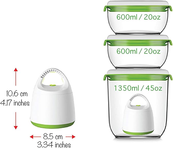 FOSA Starter Set Food Sealer Vacuum Sealer Reusable Container Set - Premium Vacuum Sealers for Food Storage, Airtight Preservation - Includes Turtle Vacuum Pump and 3 Vacuum Seal Containers