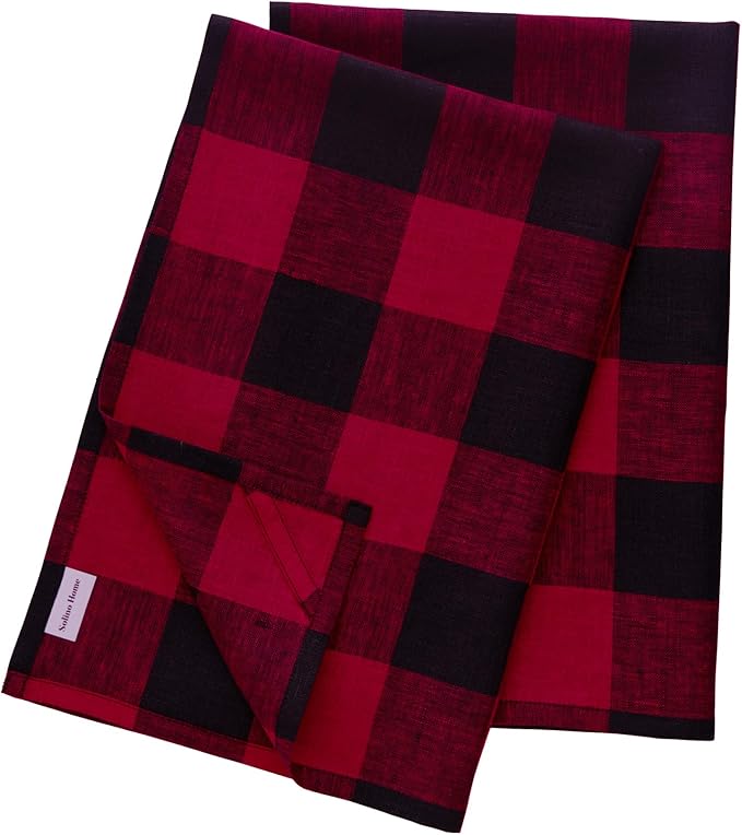 Solino Home Linen Kitchen Towels Set of 2 - Red and Black 16.5 x 26.5 Inch - 100% Pure Linen Buffalo Check Kitchen/Tea Towels - Machine Washable and Handcrafted from European Flax