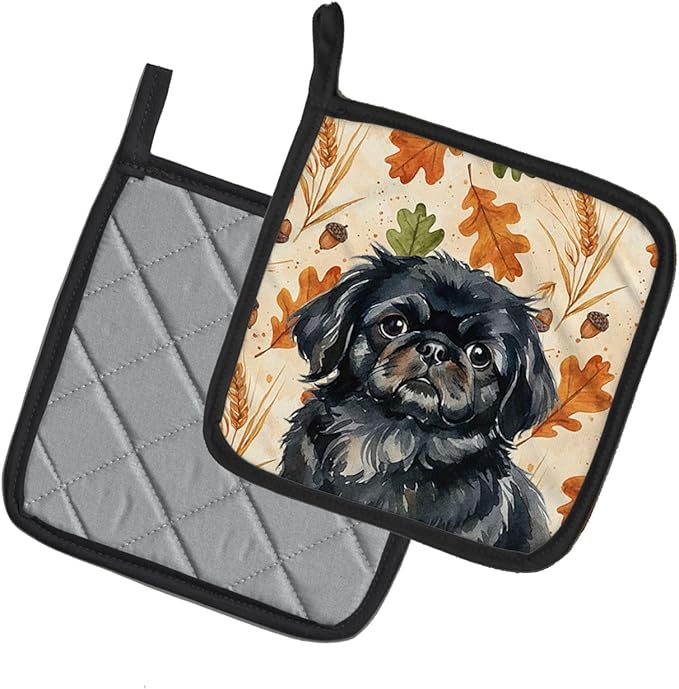 Caroline's Treasures Black Pekingese Heirloom Fall Pair of Pot Holders Pair 7.5x7.5 Quilted Insulated Hot Pads Decorative Kitchen Gift Made in USA
