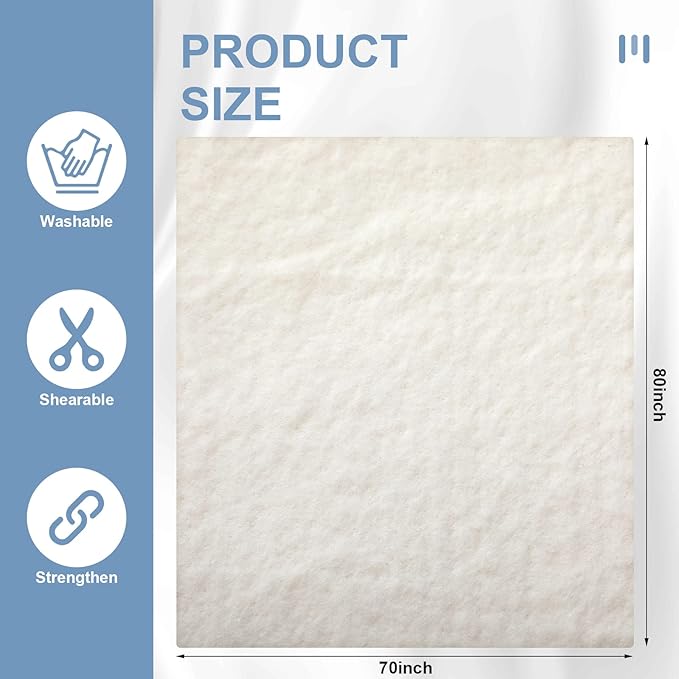 Peryiter 3 Pcs Natural Cotton Quilt Batting Heat Resistant Batting Warm White Cotton Lightweight Lining for Potholders Quilting Fabric Sewing Crafts Wearable Arts Place Mat(70 x 80 Inch)