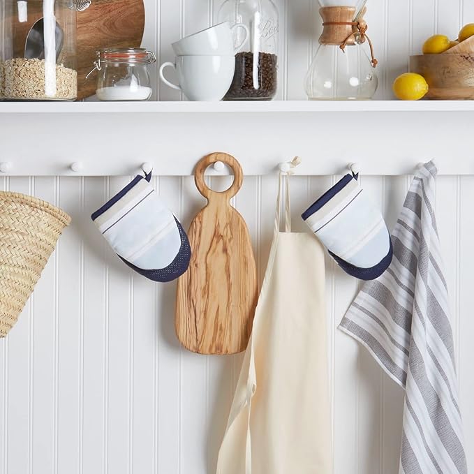 Martha Stewart Thin Stripe Mini Oven Mitt 2-Pack Set, Blue, 5.5"X8"