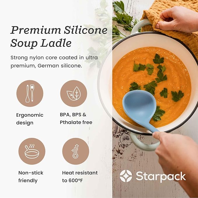Starpack 'Ladle of Love' Premium Silicone Ladle - High Heat Resistant to 600F - Non Stick - LFGB Grade