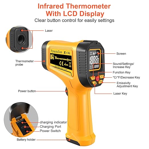 Rechargeable IR Thermometer Gun, -58°F~1472°F Non-Contact Laser Thermometer Gun, High Accuracy Digital Infrared Temperature Gun for Cooking, Griddle, Oven, Meat Food, HVAC, Automotive, Industrial Use