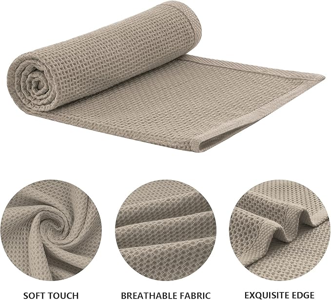 joybest Cotton Kitchen Towels, 4-Pack Waffle Weave Ultra Soft Absorbent Dish Towels Quick Drying Dish Cloths, 18 in x 28 in, Coffee