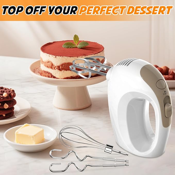 Hand Mixer, 5 Speed Electric Cake Whisk Food Mixer Self-Control/Turbo Boost with 5 Stainless Steel Accessory Food Beater for Cake Bread (one size)