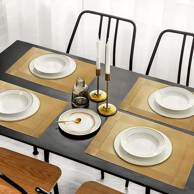 Trophable Placemats Set of 6, Table Placemats Heat Resistant Woven Placemats Washable PVC Place Mats Woven Vinyl Placemats Non-Slip Stain Resistant Kitchen Table Placemats Easy to Clean…