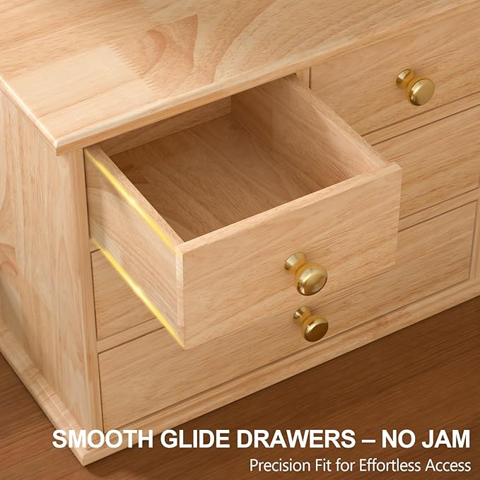 Oak Desk Organizer with Drawers, Wooden Desktop Storage Box with Metal Handles & Non-Slip Silicone Pads, 5 Drawer Tabletop Organizer for Office, Bedroom, Bathroom, Vanity, and Makeup – Natural Oak