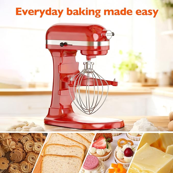 KN256WW Stainless Steel 6-Wire Mixer, for Kitchenaid Whisk Attachment, Compatible with 5plus-6Quart Bowl Lift Stand Mixer, Food Grade, Suitable for Mixing Cream and Cake, Dishwasher Washable