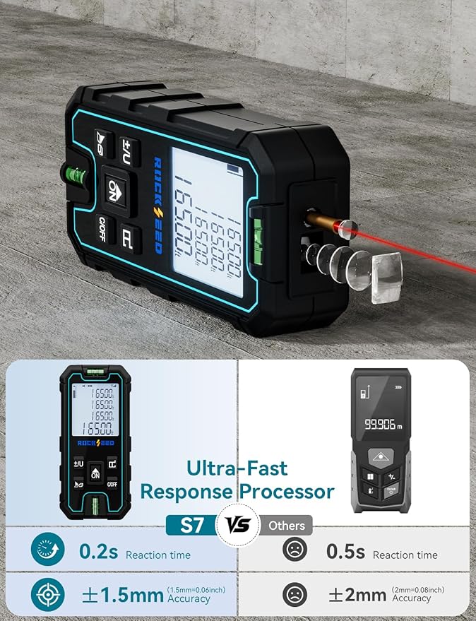 Laser Measure 165 Feet, RockSeed Portable Laser Distance Meter, Digital Distance Measurement with 2 Bubble Levels, Laser Distance Measure with 5 Units Conversion