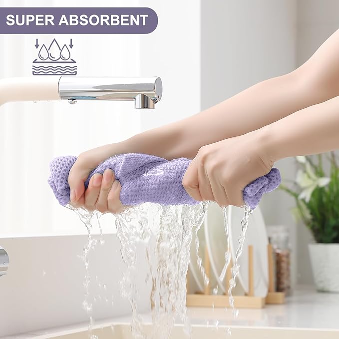 Homaxy 100% Cotton Kitchen Towels and Dishcloths Set, 12 x 12 Inches and 13 x 28 Inches, Set of 8 Bulk Kitchen Towels Set, Ultra Soft Absorbent Dish Cloths for Washing Dishes, Lavender