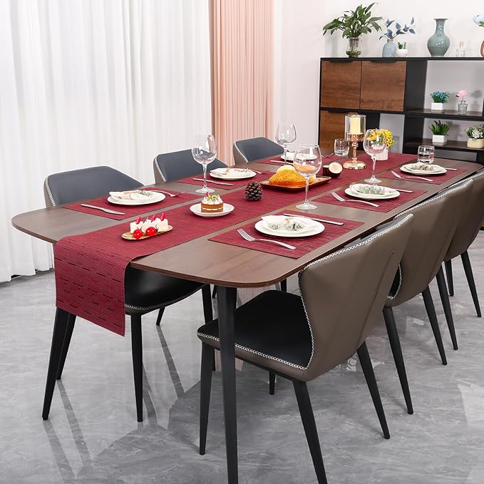 Myir JUN Placemats Set of 6, Vinyl Woven Placemats Place Mats Indoor Washable Table Mats Non-Slip Place mats for Dining Table (Red, Set of 6)