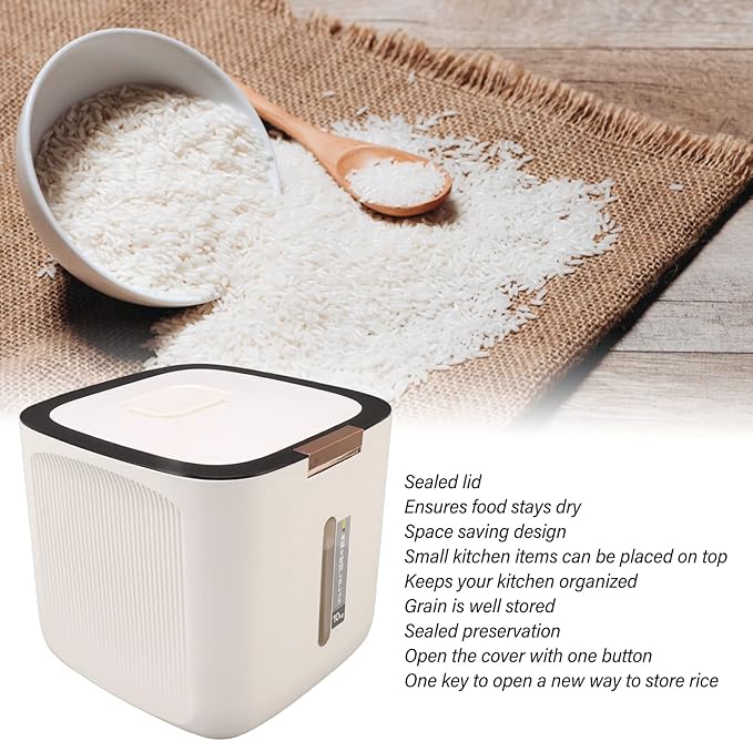 Pssopp 22.lb Rice Storage Container, Food Storage Container with Lid and Measuring Cup Moistureproof Cereal Grain Storage Box for Beans Grain Flour and Pet Food (Black)