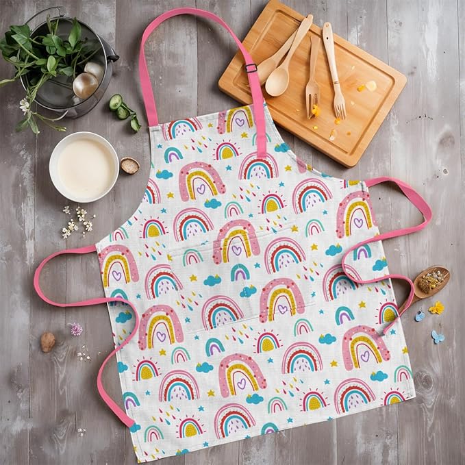 SANDJEST Kids Apron with Chefs Hat Set, Kitchen Apron Gifts