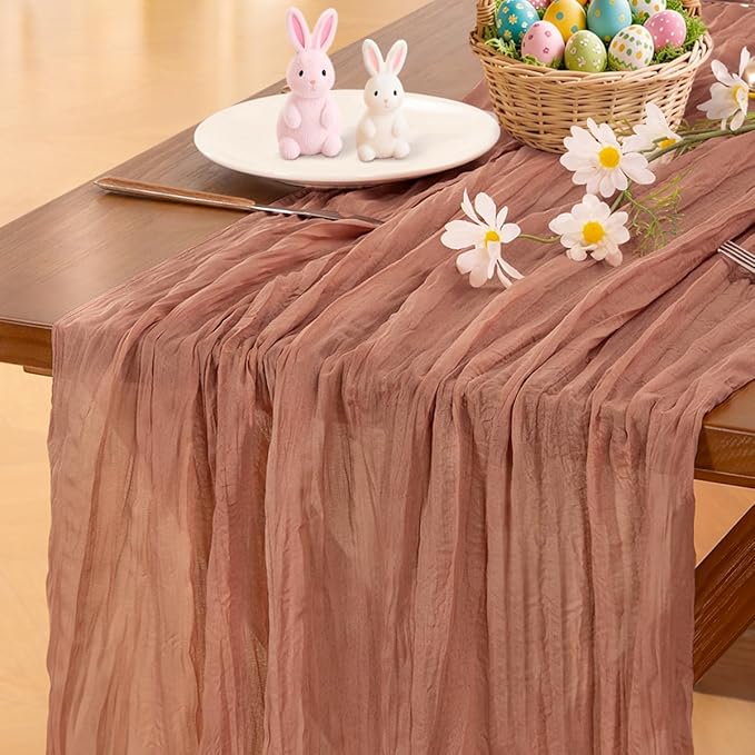 Socomi Dusty Rose Easter Spring Cheesecloth Table Runner Boho Rustic Gauze 120 inch 10FT Cheese Cloth Runner for Wedding Party Baby Shower Birthday Home Decor Holiday Decorations