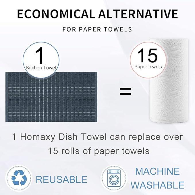 Homaxy Kitchen Towels and Dishcloths Set, 12 x 12 and 20 x 28 Inches, Set of 8 Bulk Cotton Terry Kitchen Towels Set, Checkered Designed, Soft and Super Absorbent Dish Towels, Dark Grey