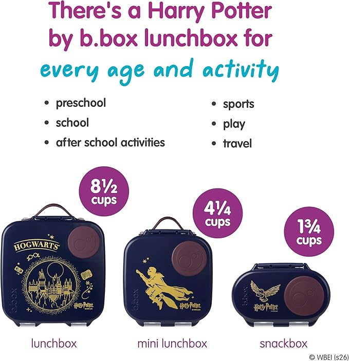 b.box Harry Potter Snack Box - Leakproof 2 Compartment Snack Containers for Kids, Mini Bento Box for Kids & Toddlers, Lunch Containers, Dishwasher Safe, BPA Free, PFAS Free, Ages 4m+, 1.75 Cup
