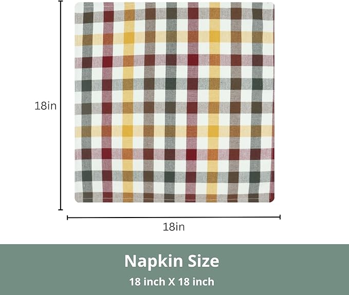 PurpleEssences Buffalo Plaid Cloth Napkins - Mitered Corners - Spring Easter Summer - Gingham Check Dinner Napkin - Set of 12-100% Cotton - 18x18 Inch - Reusable Washable - Harvest