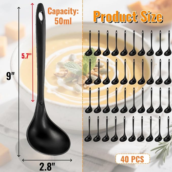 40 Pack Plastic Ladle Spoons, 9 Inch Disposable Large Serving Spoons with Long Handle, Heat Resistant Soup Ladle Bulk for Party Catering Buffet Restaurant