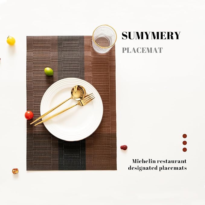Placemats Set of 4 Vinyl/Plastic Woven Place Mats for Kitchen Table Indoor/Outdoor Washable Placemat Wipeable Dining Table Mats (Ombre Brown Black,4)