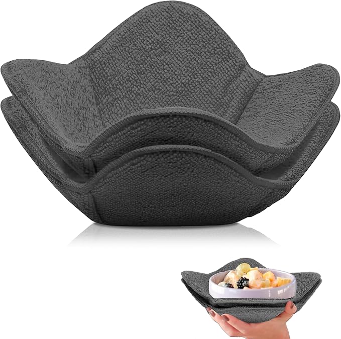 Set 2X Gray 7" sq. x 4" H Bowl Holders - Polyester Hot Soup Holder for Kitchen Gadget - Hot Pot and Japanese Soup Bowls - Microwave Bowl Cozy Safe - Multipurpose Hot Heat Proof Plate Holder