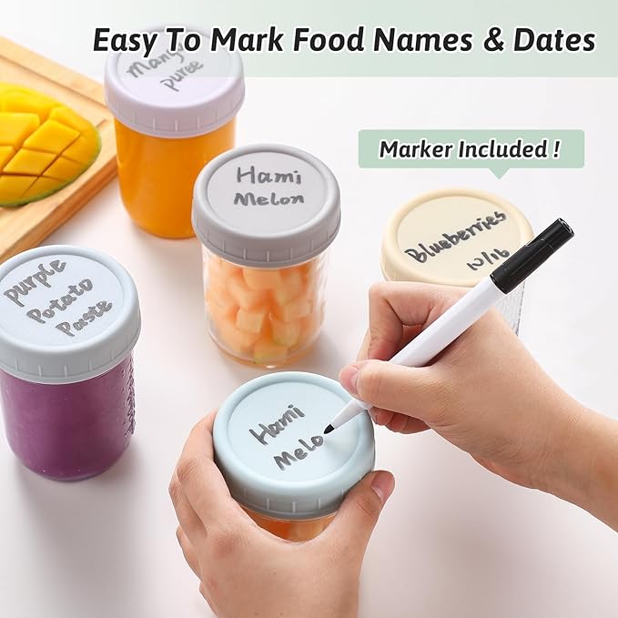 VITEVER 12 Pack Glass Baby Food Storage Containers - 8 oz Baby Food Storage Jars With Lids, Baby Food Maker, Microwave, Dishwasher & Freezer Safe