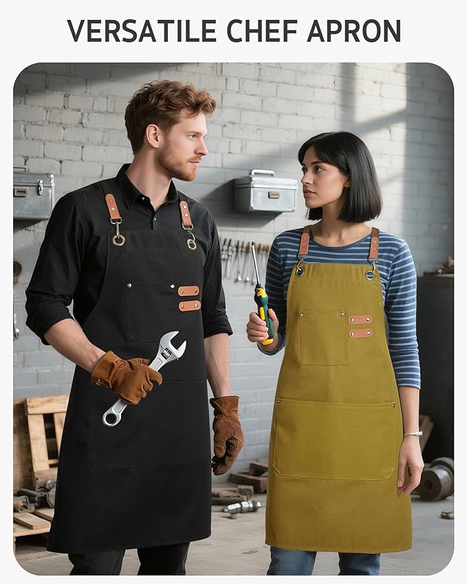Syntus Apron for Men Women, Adjustable Cooking Kitchen Chef Aprons with 2 Pockets, Cotton/Polycotton/Polyester