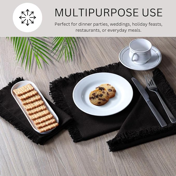 Cloth Dinner Napkins 100% Cotton Set of 6 - Soft Durable Reusable Table Napkins - for Dining Weddings Parties Holidays Easter and Everyday Use - Large 20x20 Inch Cloth Napkins Black