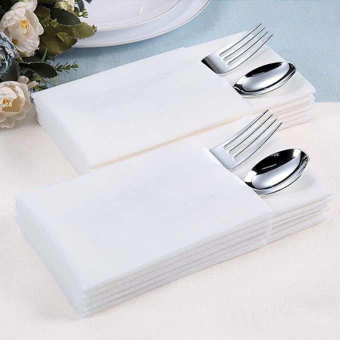 FOCUSLINE 200 Disposable Bathroom Napkins, Linen-Feel Paper Guest Towels, Soft and Absorbent Paper Hand Towels Party Napkins for Bathroom, Kitchen, Dinner, or Event, White, 12" x 17"