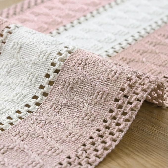 Artoid Mode Pink Farmhouse Rustic Table Runner, Seasonal Hollow Kitchen Dining Table Decoration for Home Party Decor 12x90 Inch